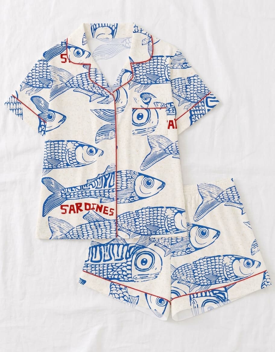 Conjunto de pijama de mujer estampado de sardinas