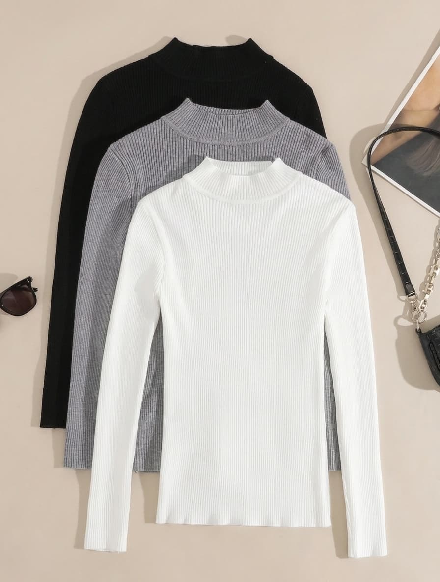 Polera de punto acanalado con cuello alto