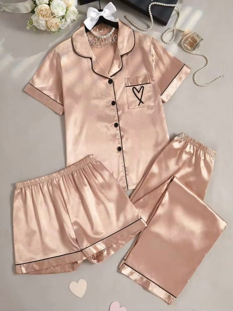 Pijama Satén Ribete Negro